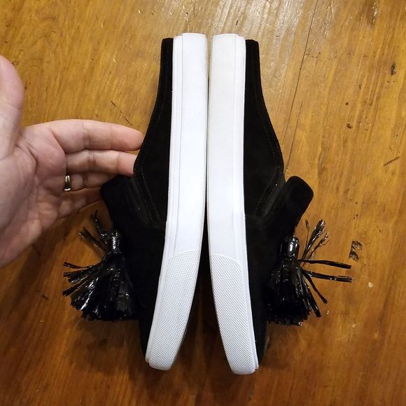 Donald J. Pliner Pauly Black Leather Suede Tassel Mules Women’s Sz 6 - Picture 8 of 8